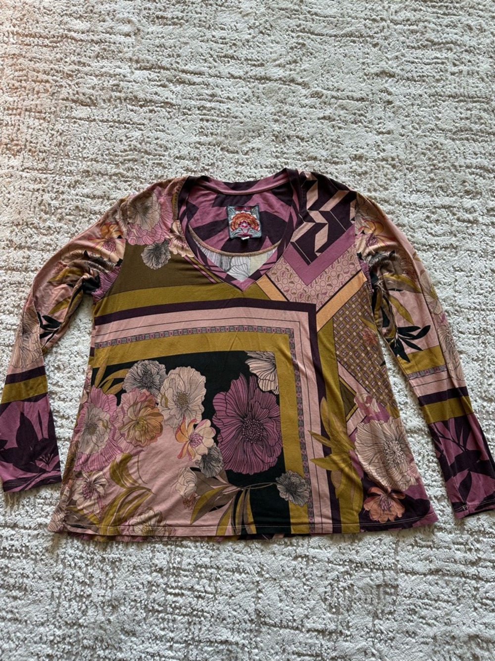 Johnny Was Floral Patchwork Top | Bamboo Blend | Boho Chic | Size M